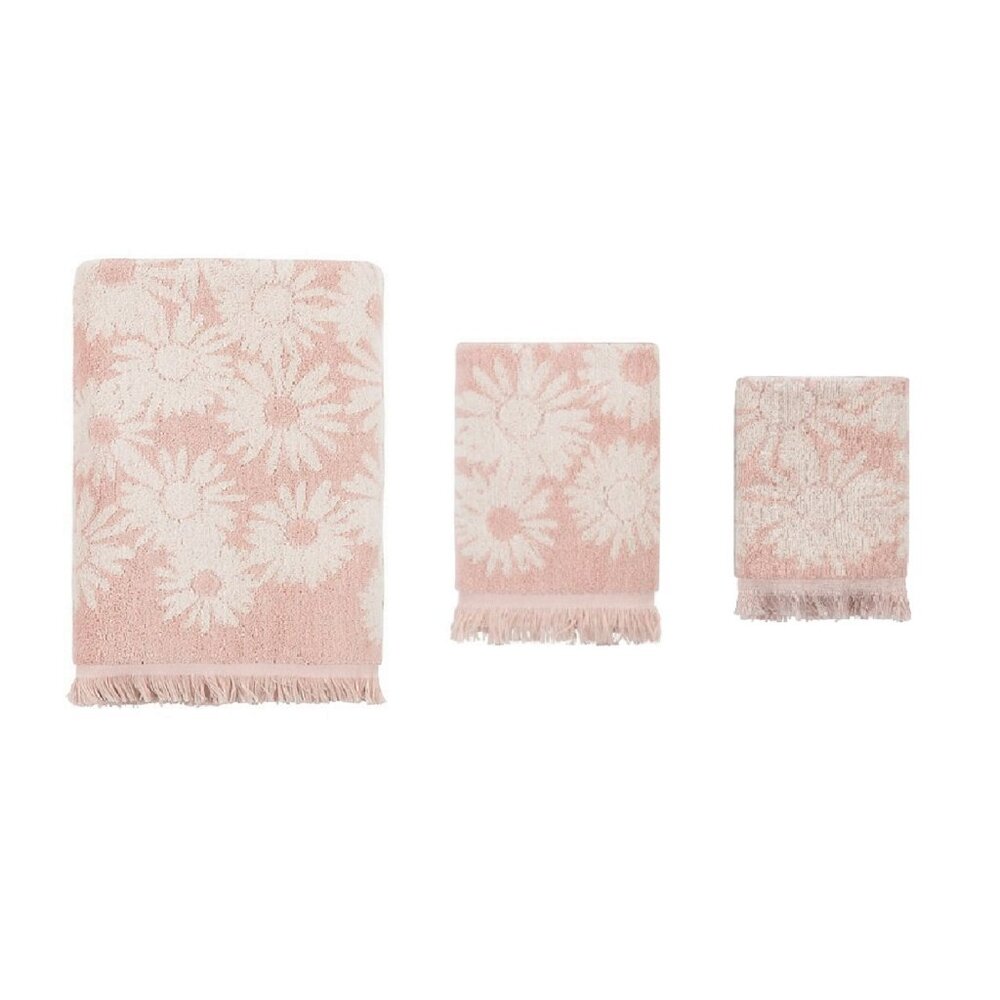 new Wild Sage Maisie Daisy Pink/Ivory Floral Pattern Towels 1 BATH 1 HAND 1 WASH